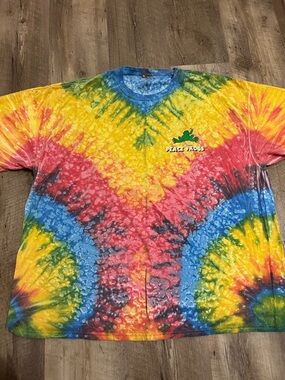 Peace Frogs Tie-Dye Tee Cosmic Frog with Multi Color Spiral Pattern